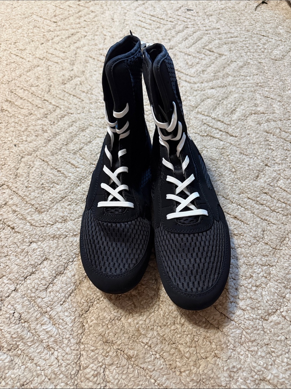 Men’s Black Knit High-Top Venum Boxing Shoes with White Laces